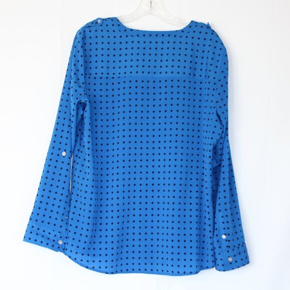 CROFT & BARROW WOMEN DIAMOND CHECK LONG SLEEVE BUTTON BLOUSE TOP SZ L ROYAL BLUE - Picture 15 of 16